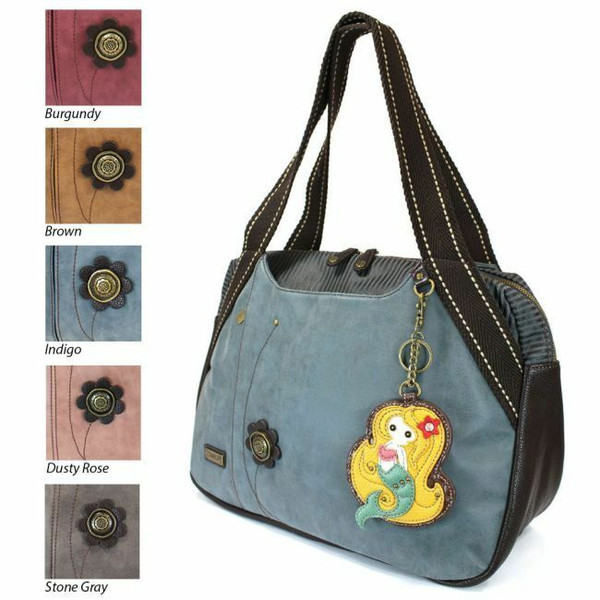 Chala Handbag Bowling Zip Tote MERMAID Large Bag Indigo Blue Pleather Coin Purse