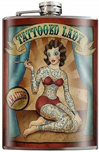 New Tattooed Lady Burlesque, Pin-Up Gifts For Her, Flask- 8oz Stainless Steel 