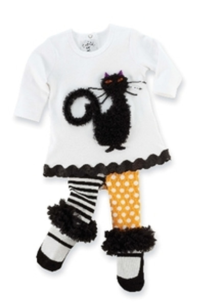 Mud Pie CAT TUNIC TIGHT SET BLACK WHITE YELLOW 0-6 mos.,12-18 mos, 2T-3T