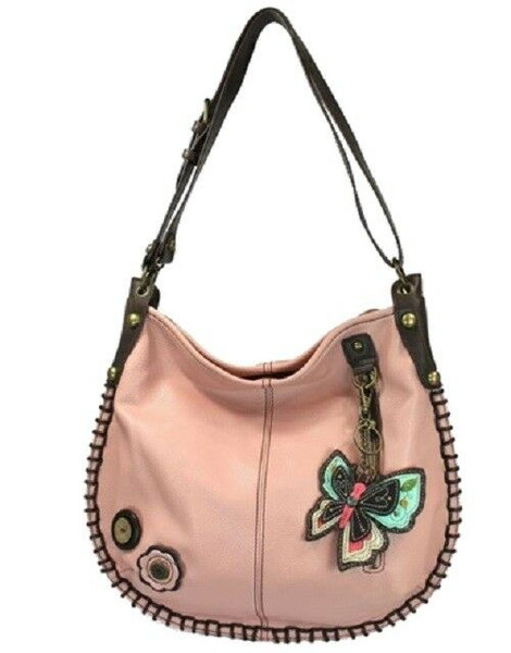 New Chala Hobo Crossbody Large Tote Bag BUTTERFLY II Pleather PINK Convertible 