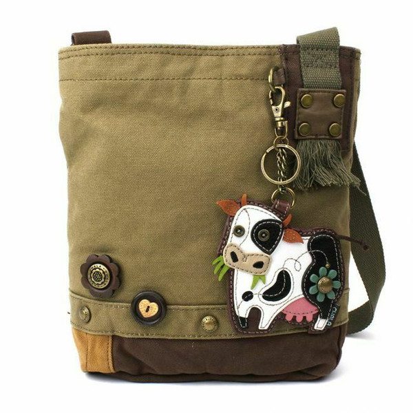 New Chala Patch Crossbody Messenger Olive Green Bag Canvas COW Coin Purse gift