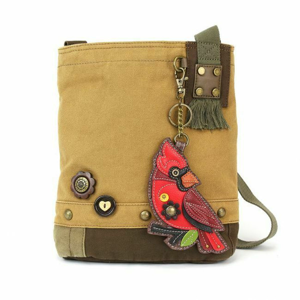 New Chala Messenger Patch Crossbody Brown Bag Canvas Coin Purse CARDINAL Bird