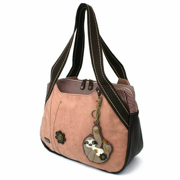 New Chala Bowling Zip Tote Large Bag Rose Pink Pleather gift SLOTH Coin Purse