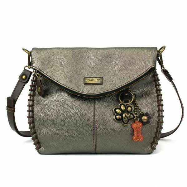 New Chala Charming Crossbody Bag Pleather Convertible PAW Pewter Grey Gray gift