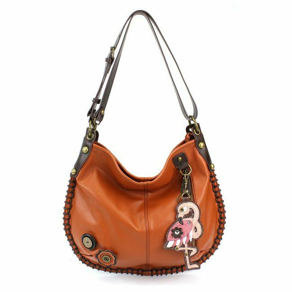 New Chala Hobo Crossbody Large Tote Bag FLAMINGO Orange Convertible Pleather