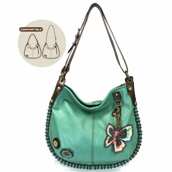 Chala CONVERTIBLE Hobo Large Bag BUTTERFLY II Pleather Teal Green w/ Coin Purse
