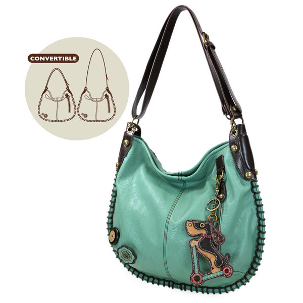 New Chala CONVERTIBLE Hobo Large Tote Bag Teal WIENER DOG Pleather gift Green