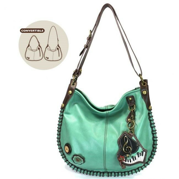New Chala CONVERTIBLE Hobo Large Tote Bag PIANO Vegan Leather Teal gift Green