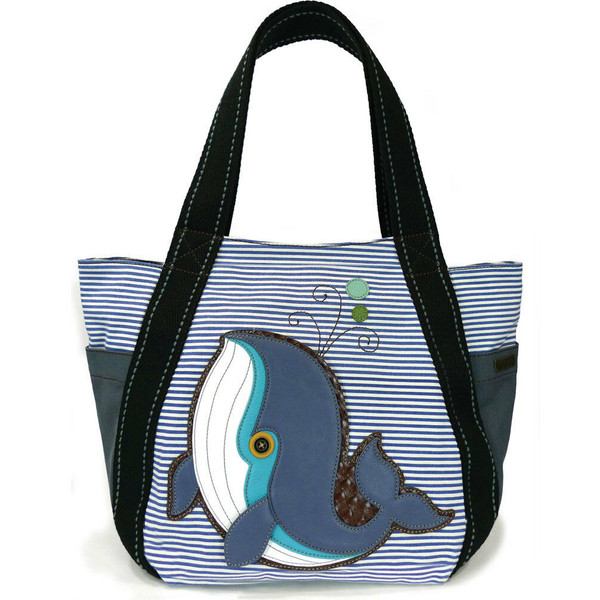 New Chala Handbag Carryall Zip Tote WHALE Blue Striped Canvas Large Bag gift
