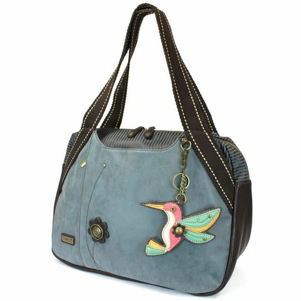 Chala Handbag Bowling Zip Tote HUMMINGBIRD Large Bag Indigo Blue Pleather gift