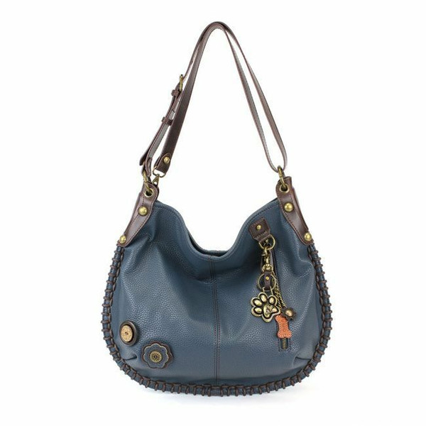 New Chala CONVERTIBLE Hobo Large Tote Bag Metal Paw Vegan Leather Navy Blue