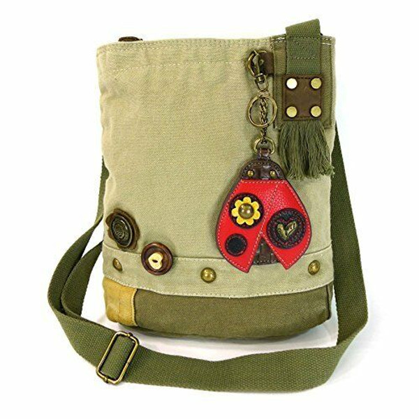 Chala Parche Cruzado Mariquita Bolsa Lona Regalo Bandolera Beige Arena W/ Moneda