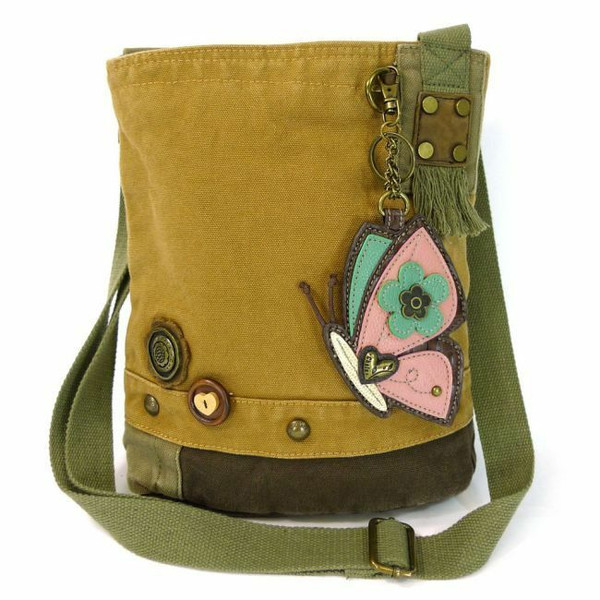 New Chala Patch Crossbody BUTTERFLY Bag Canvas gift Messenger BROWN School Work New Chala Patch Crossbody BUTTERFLY Bag Canvas gift Messenger BROWN School Work