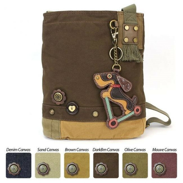 New Chala Patch Crossbody SCOOTER DOG Bag Canvas School Travel Dark Brown Gift