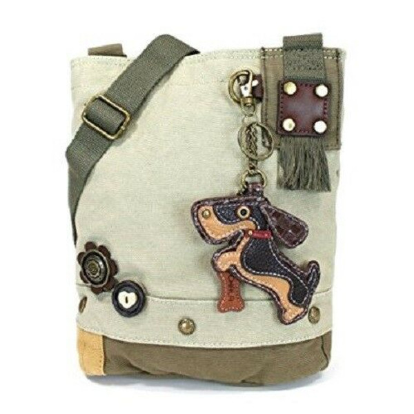 New Chala Patch Crossbody WIENER DOG Bag Canvas gift Messenger Sand Beige Small