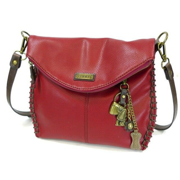 Nuovo Chala Affascinante Tracolla Borsa Ecopelle Metallo Toffy Cane Rosso Cabrio