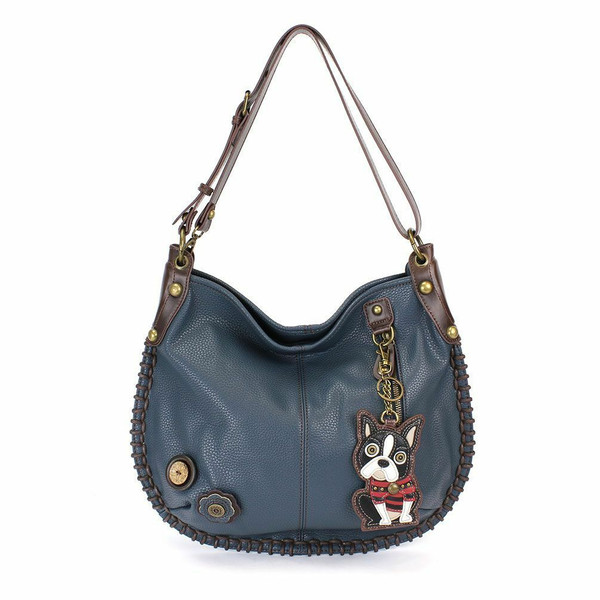 Chala Hobo Bandoulière Grand Sac Pleather Bleu Convertible Chien Boston Terrier