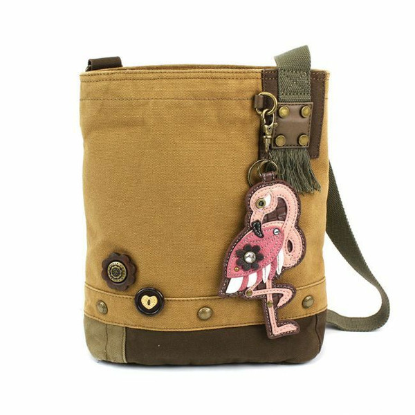 Neu Chala Patch Umhängetasche Flamingo Tasche Leinen Geschenk Messenger Braun