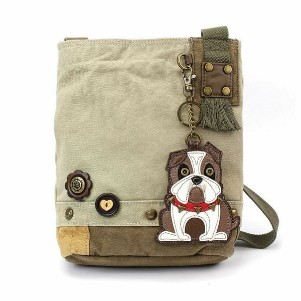  Chala Patch Crossbody Bag Canvas Messenger Sand Beige Coin Purse BULLDOG Dog