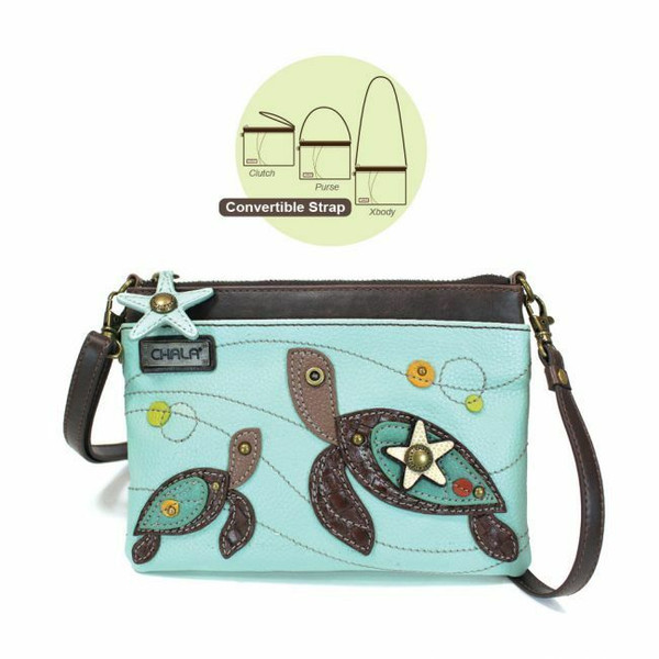 Neuf Chala Mini Sac Bandoulière Pleather Petit Bleu Convertible Cadeau Tortues