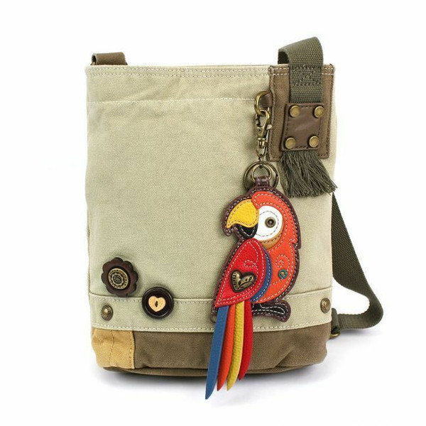 New  Chala Patch Crossbody RED PARROT Sand  Brown Bag Canvas W/ Coin Purse gift