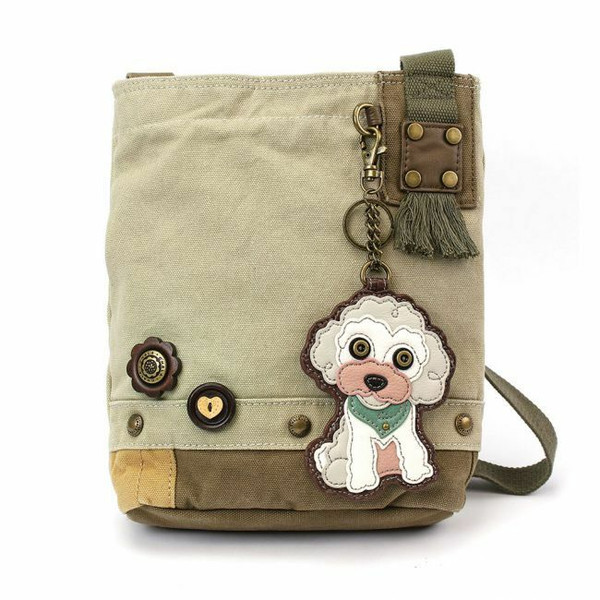  Chala Patch Crossbody Bag Canvas Messenger Sand Brown & Coin Purse POODLE Dog