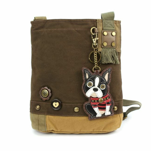 Neuf Chala Patch Sac Bandoulière Toile École Voyage Marron Foncé Boston Terrier