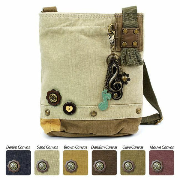 Neu Chala Patch Umhängetasche Metall Violinschlüssel Tasche Leinen T Sand Beige