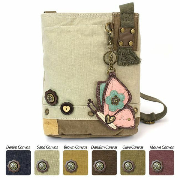  Chala Patch Crossbody BUTTERFLY Bag Canvas Messenger Sand Brown & Coin Purse