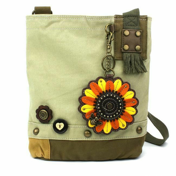 New Chala Patch Crossbody Purse Bag gift Messenger Canvas Sand Beige SUNFLOWER