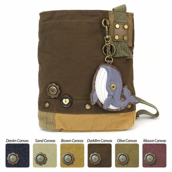 Chala Patch Crossbody WHALE Bag Canvas School Travel Dark Brown & Coin Purse