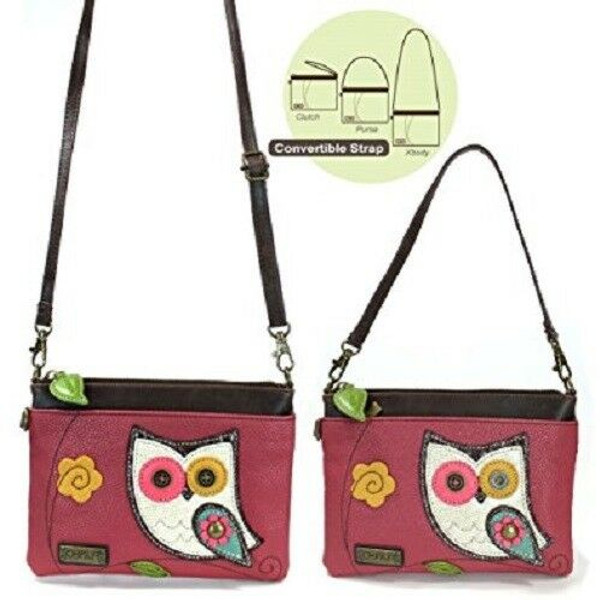 New Chala Mini Crossbody Bag Pleather Small Purse Convertible OWL Dark Pink gift