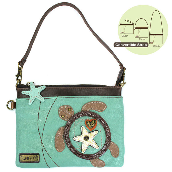 Chala Mini Crossbody SEA TURTLE Bag Pleather Small Purse Teal Green Convertible