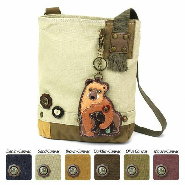  New Chala Patch Crossbody Bag Canvas Messenger Sand Beige TWO BEARS Mama Baby