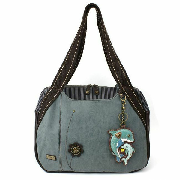 New Chala Bowling Tote Shoulder Large Bag Indigo Blue Pleather DOLPHIN Purse