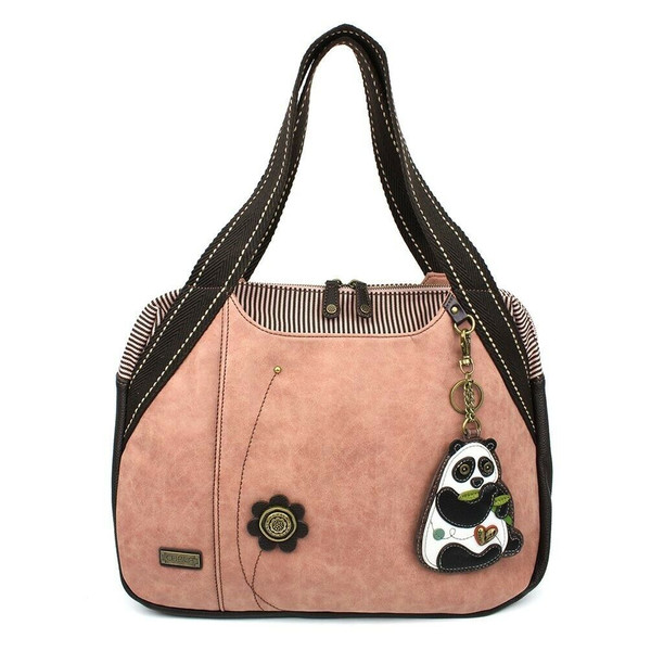 New Chala Bowling Tote Large Shoulder Bag Rose Pink Pleather PANDA Bear Purse New Chala Bowling Tote Large Shoulder Bag Rose Pink Pleather PANDA Bear Purse