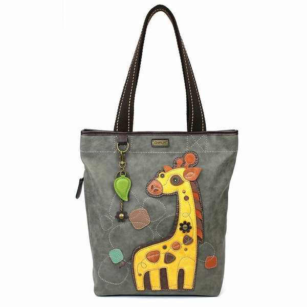 New Chala Everyday Zip Tote Bag Vegan Leather gift bag GIRAFFE Grey Gray