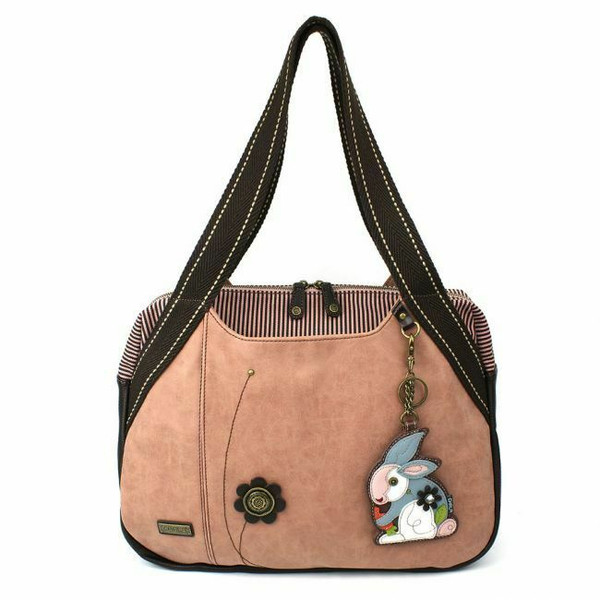 New Chala Bowling Zip Tote Large Bag Rose Pink Pleather gift RABBIT Coin Purse