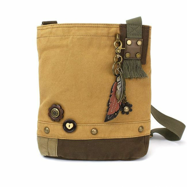 Chala Patch Cross body METAL FEATHER Bag Canvas gift Messenger Brown Whimsical