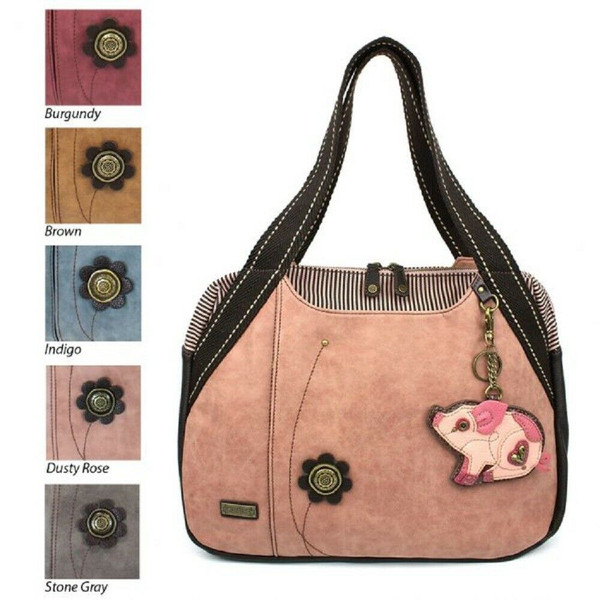 New Chala Bowling Tote Large Shoulder Bag Rose Pink Pleather gift PIG Coin Purse