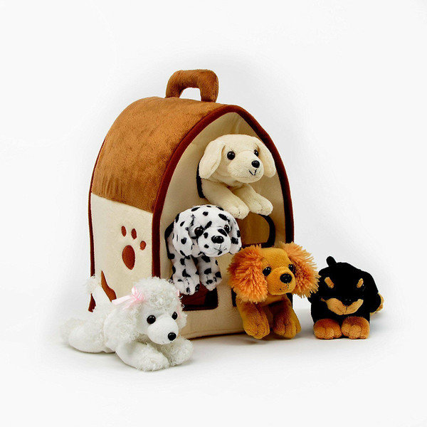 NEW  Unipak DOG HOUSE Plush toy gift 5 Dogs in Carrying Case Stuffed Animal