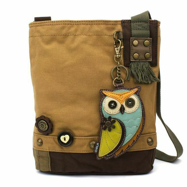 New Chala Messenger Patch Crossbody Brown Bag Canvas gift OWL Coin Purse 