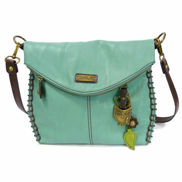 New Chala Charming Crossbody Bag Pleather Metal Convertible Teal Green OWL gift