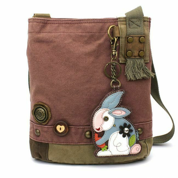 New Chala Patch Crossbody Messenger  Bag Canvas gift Mauve Purple Violet RABBIT