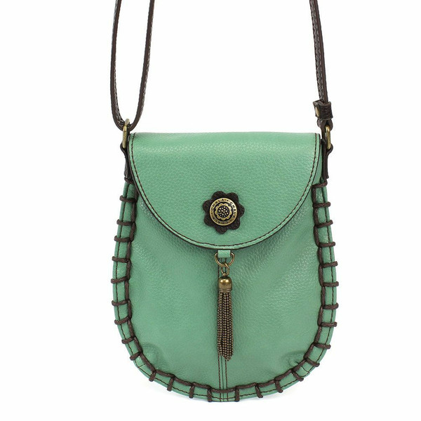 New Chala Cell Phone Purse Crossbody Vegan Leather Tassel TEAL Green Small