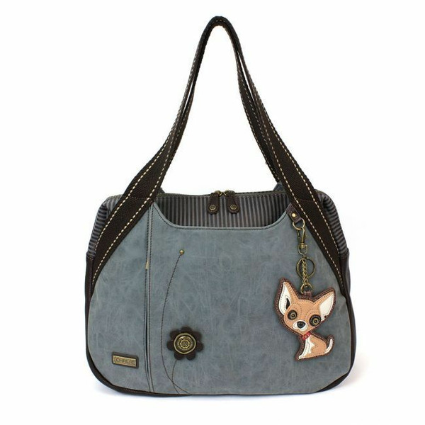 Chala Handbag Bowling Zip Tote Large Bag Indigo Blue Pleather CHIHUAHUA Dog gift