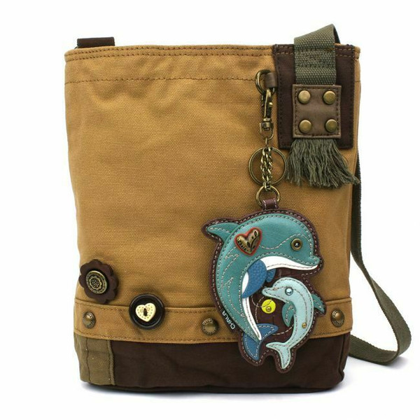 New Chala Messenger Patch Crossbody Brown Bag Canvas gift Coin Purse DOLPHIN