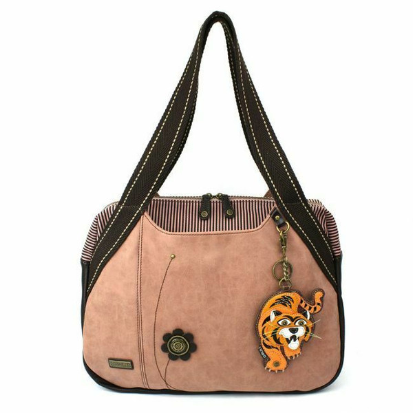 New Chala Bowling Zip Tote Large Bag Rose Pink Pleather gift TIGER Coin Purse