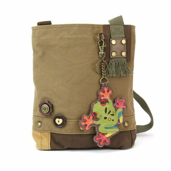 New Chala Handbag Patch Crossbody FROG  Bag Canvas Olive Green w/ Coin Purse