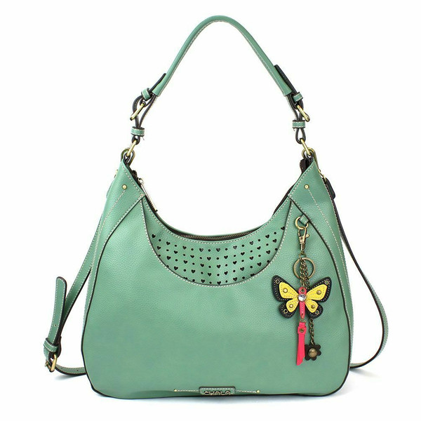 New Chala Sweet Tote Hobo Teal Green Bag Crossbody Shoulder YELLOW BUTTERFLY